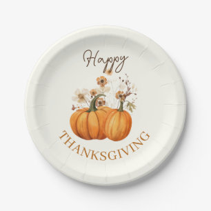 Fall Pumpkin Floral Thanksgiving Paper Cocktail Plate
