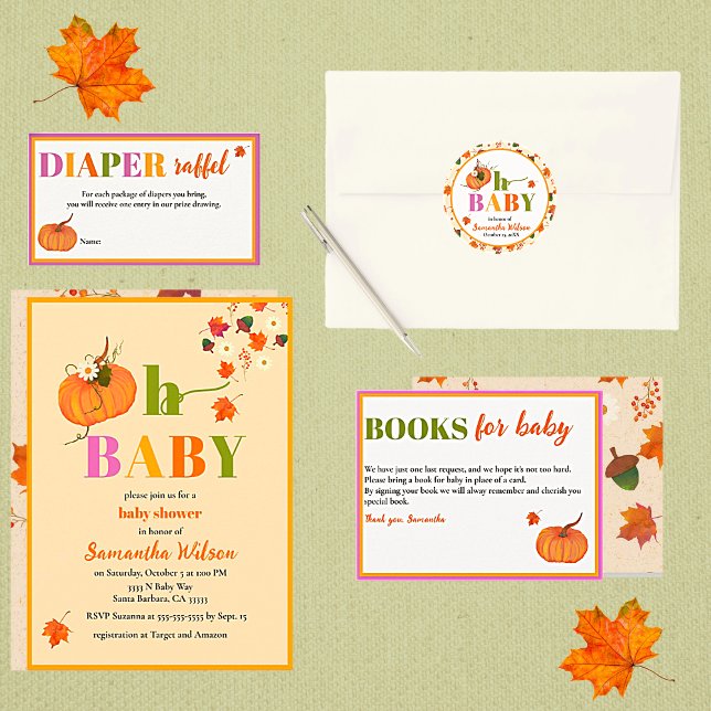 Fall Pumpkin Flowers Baby Shower Invitation (Fall Pumpkin Baby Shower Collection. Easy to personalize.)