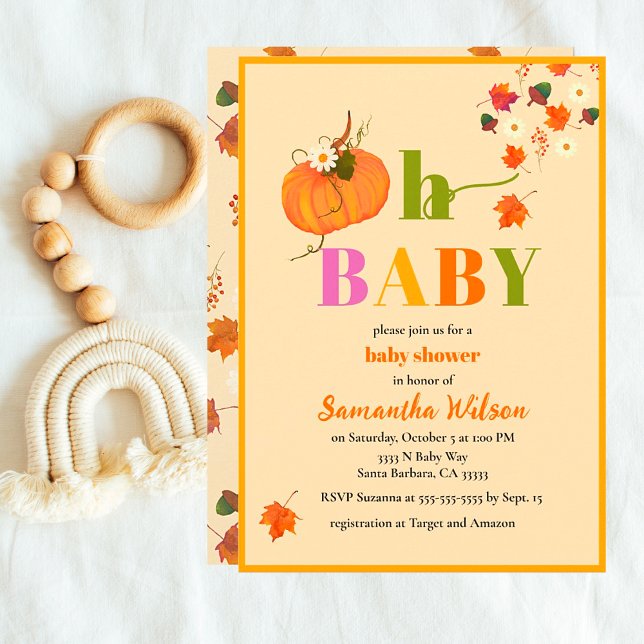 Fall Pumpkin Flowers Girl Baby Shower Invitation (Fall Pumpkin Oh Baby Cute Autumn Baby Shower Invitations.)
