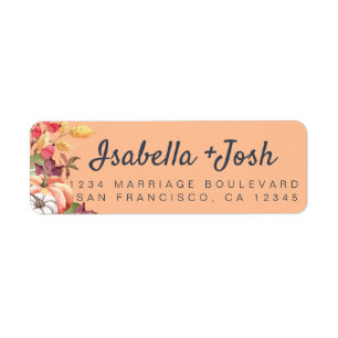 Fall Pumpkin Foliage Orange Wedding Return Address Label