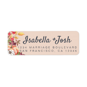 Fall Pumpkin Foliage Pink Wedding Return Address Label
