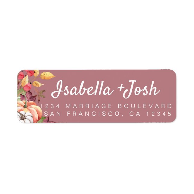 Fall Pumpkin Foliage Purple Wedding Return Address Label (Front)