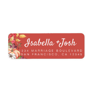 Fall Pumpkin Foliage Red Wedding Return Address Label