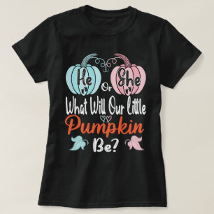 Fall pumpkin Gender Reveal he or she? -Baby Shower T-Shirt