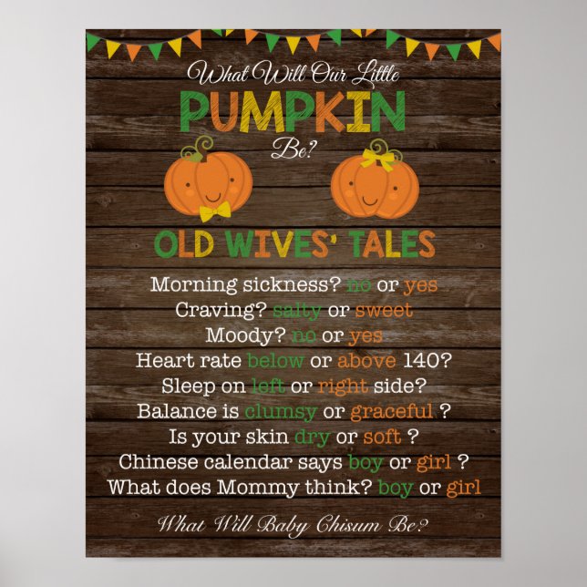 Fall Pumpkin Gender Reveal Old Wives' Tales Poster (Front)