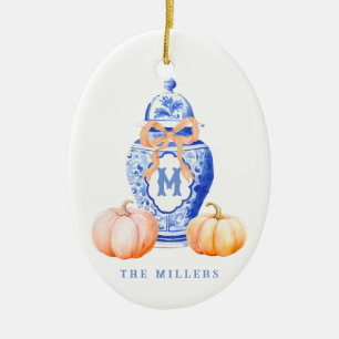 Fall Pumpkin   Ginger Jar Monogram Ceramic Ornament