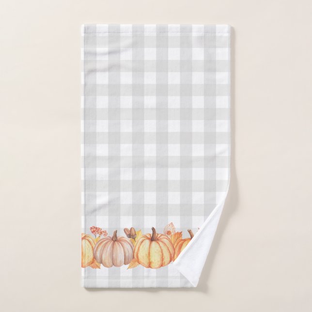 Fall pumpkin gingham bathroom hand towel (Hand Towel)