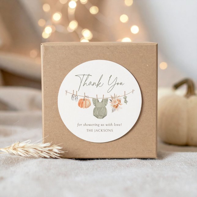 Fall Pumpkin Girl Baby Clothes Baby Shower Classic Round Sticker (Creator Uploaded)