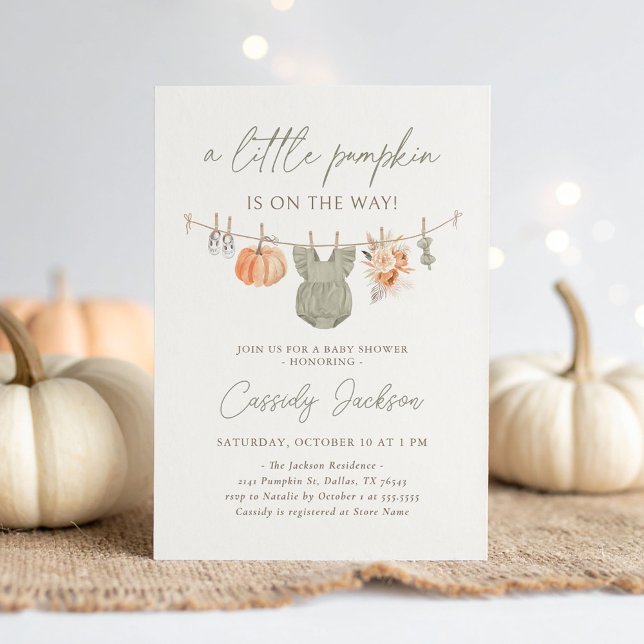 Fall Pumpkin Girl Baby Clothes Baby Shower Invitation (Creator Uploaded)