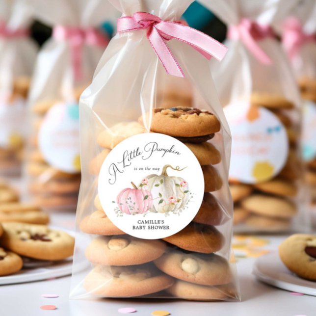 Fall Pumpkin Girl Baby Shower Classic Round Sticker (Creator Uploaded)