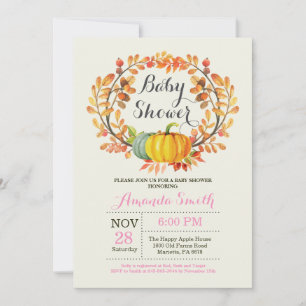 Fall Pumpkin Girl Baby Shower Invitation Card