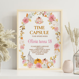 Fall Pumpkin Girl Birthday Party Time Capsule Sign