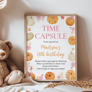 Fall Pumpkin Girl Birthday Party Time Capsule Sign
