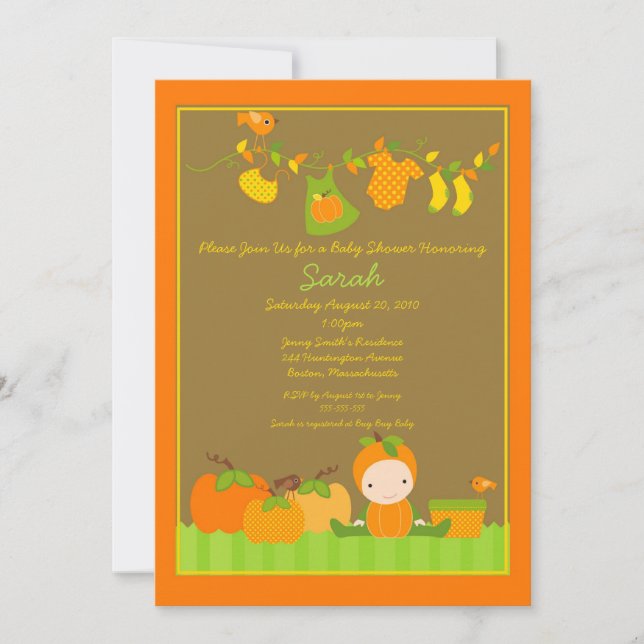 Fall Pumpkin Girl Clothesline Baby Shower Invite (Front)