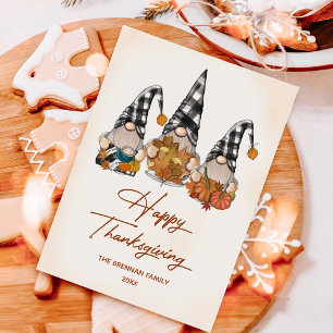 Fall Pumpkin Gnomes Happy Thanksgiving Holiday Card