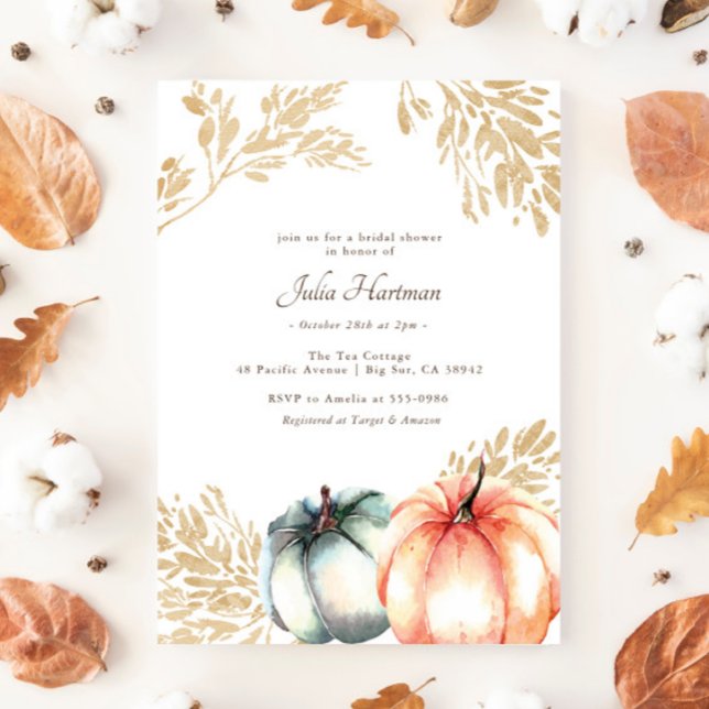 Fall Pumpkin Gold Wheat Bridal Shower Invitation (Creator Uploaded)