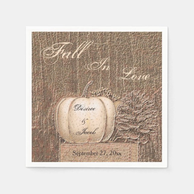 Fall Pumpkin Gold White Country Rustic Wedding Napkin (Front)