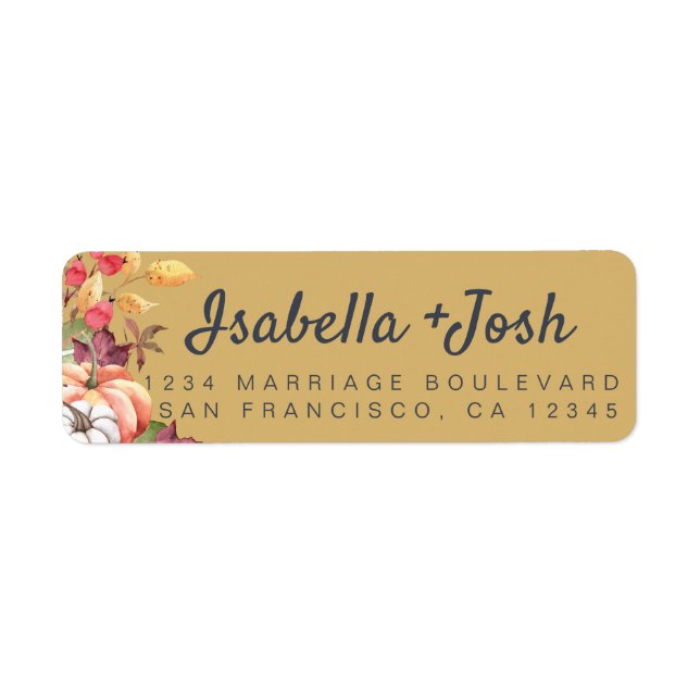 Fall Pumpkin Gold Yellow Wedding Return Address Label (Front)