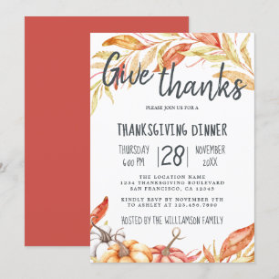 Fall Pumpkin Golden Foliage Thanksgiving Dinner Invitation