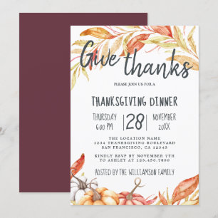 Fall Pumpkin Golden Foliage Thanksgiving Dinner Invitation