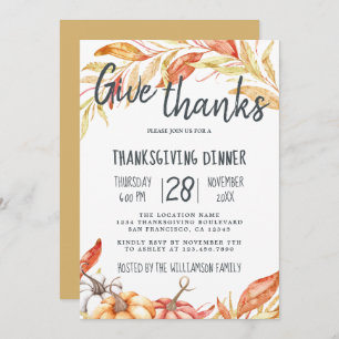 Fall Pumpkin Golden Foliage Thanksgiving Dinner Invitation