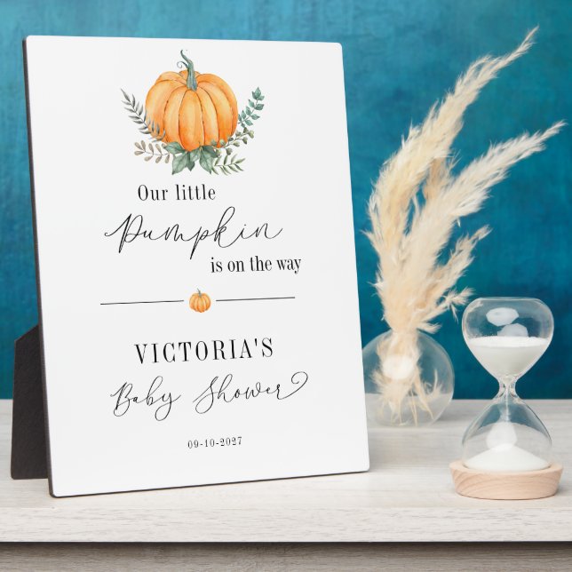 Fall Pumpkin Greenery Baby Shower Welcome Plaque (Side)