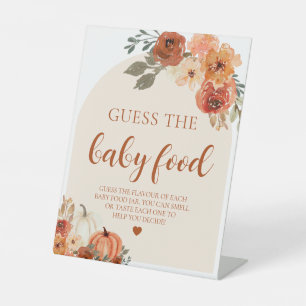 Fall Pumpkin Guess the Baby Food Baby Shower Game Pedestal Sign