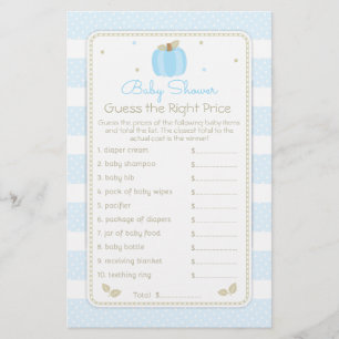 Fall Pumpkin Guess the Price Baby Boy Shower Game Flyer