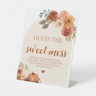 Fall Pumpkin Guess the Sweet Mess Baby Shower Game Pedestal Sign