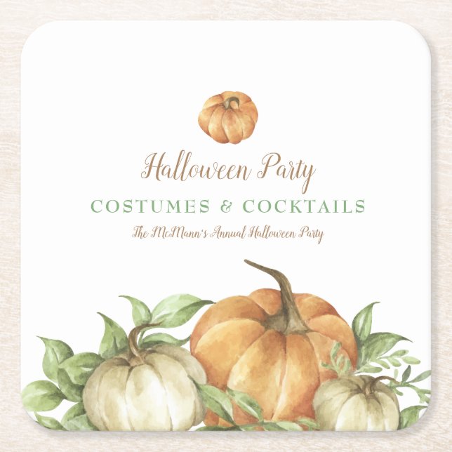 Fall Pumpkin Halloween Square Paper Coaster (Front)