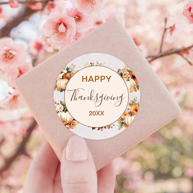 Fall Pumpkin Happy Thanksgiving  Classic Round Sticker (Creator Uploaded)