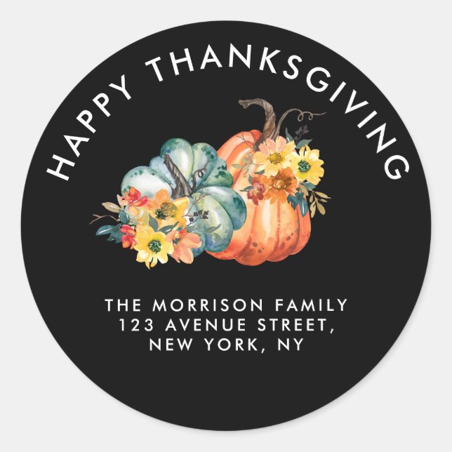 fall pumpkin happy thanksgiving classic round sticker (Front)