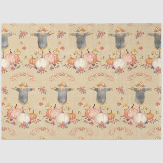 Fall Pumpkin Harvest Autumn Leaf Mustard Decoupage Tissue Paper (Front)