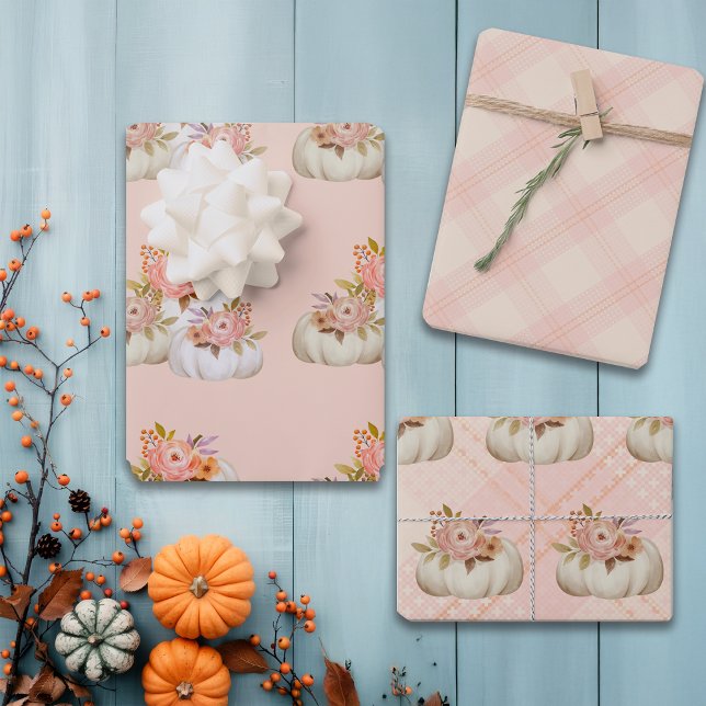 Fall Pumpkin Harvest Pink Thanksgiving Customise Wrapping Paper Sheet (Creator Uploaded)