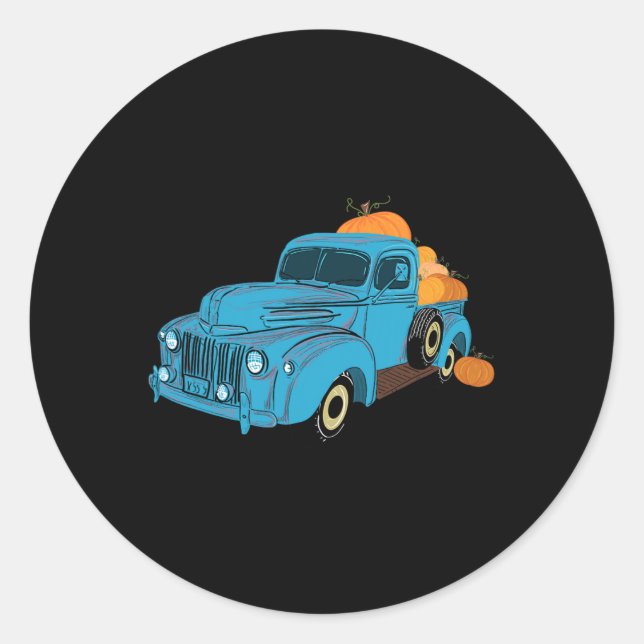 Fall Pumpkin Harvest Time Old Pickup Farm Truck  Classic Round Sticker (Front)