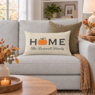 Fall Pumpkin Home Beige Family Monogram Lumbar Cushion