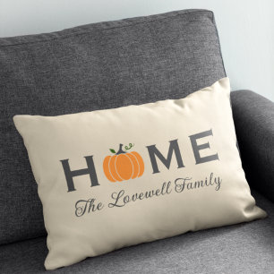 Fall Pumpkin Home Beige Family Monogram Lumbar Cushion