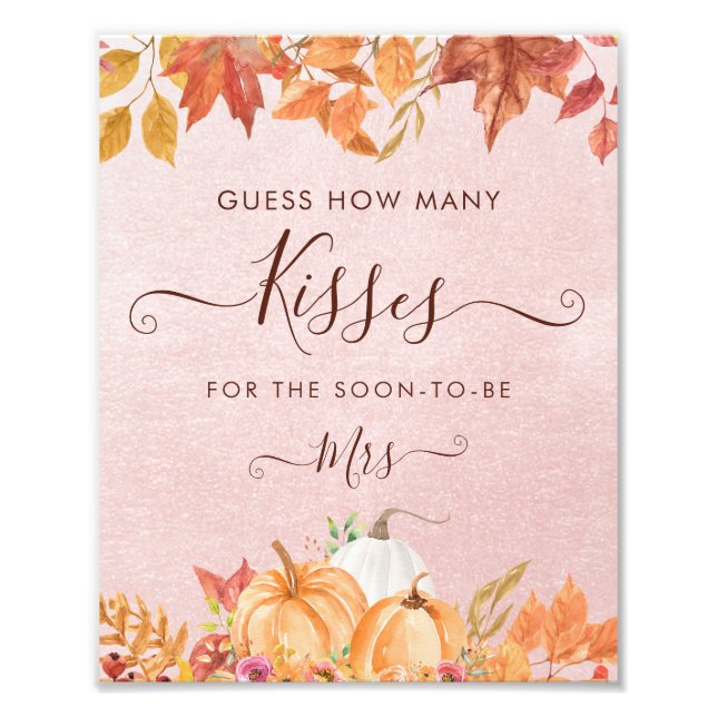 Fall Pumpkin How Many Kisses Bridal Shower Game Photo Print (Front)