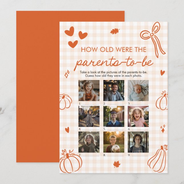 Fall Pumpkin How Old Were The Parents Game Invitation (Front/Back)