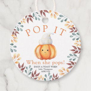 Fall Pumpkin in hat - Pop it! Baby shower Favour Tags