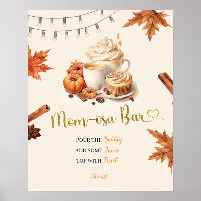 Fall Pumpkin is Brewing Coffee Baby Shower Mum-osa Poster (Front)
