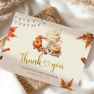 Fall Pumpkin is Brewing Coffee Leaves Baby Shower Thank You Card