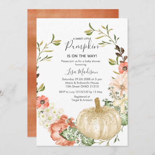  Fall Pumpkin is on the Way Baby Shower  Invitation (Front/Back)
