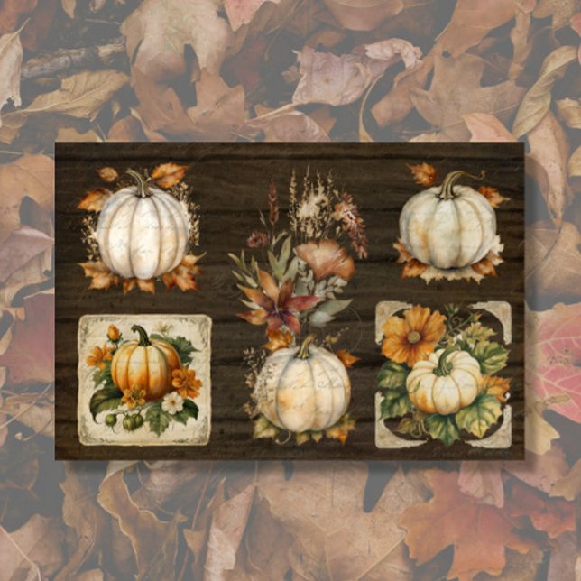 Fall Pumpkin Leaves Dark Rustic Wood Decoupage Tissue Paper (Creator Uploaded)