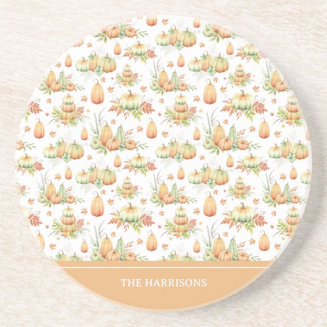 Fall Pumpkin Leaves Rustic Holiday Thanksgiving Coaster (Front)