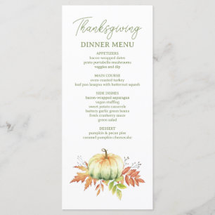 Fall Pumpkin Leaves Rustic Thanksgiving Dinner Menu