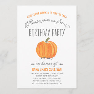 Fall Pumpkin Ombre   First Birthday Invitation