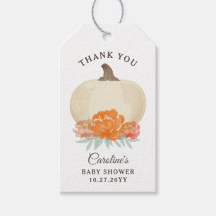 Fall Pumpkin Orange Floral & Burlap Baby Shower Gift Tags