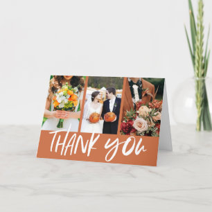 Fall Pumpkin Orange Hand Lettered Photo Wedding  Thank You Card