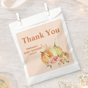Fall pumpkin orange white blush floral thank you favour bag